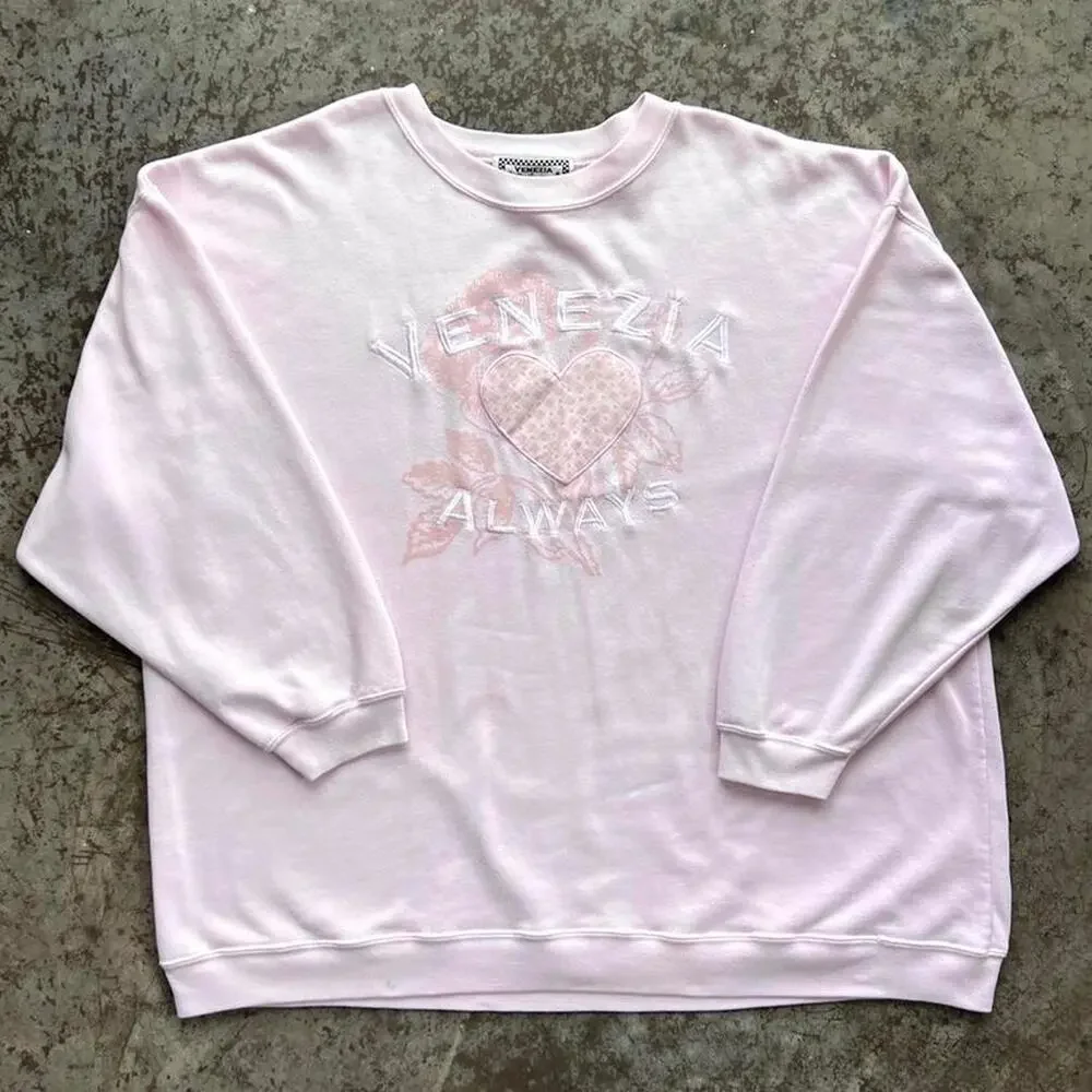 Vintage 90s Venezia Pink Embroidered Heart Sweatshirt Women's 26/28 Crewneck